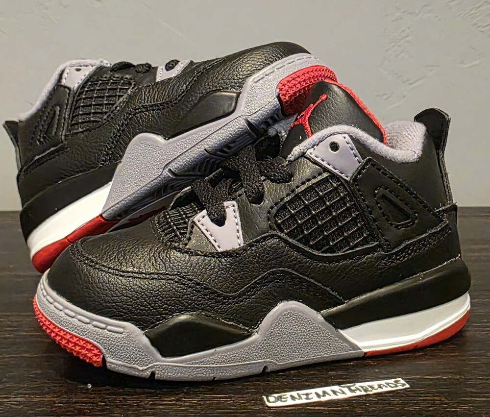 Nike AIR JORDAN 4 RETRO TD BRED REIMAGINED 2023 Size 7C BQ7670-006 DS Black Red